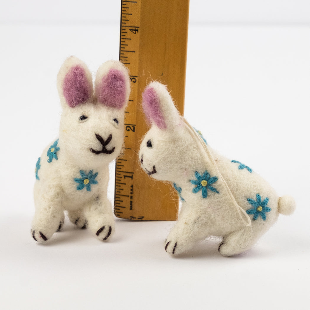 Ornament - Easter Decor - White Bunny with Blue Embroidery