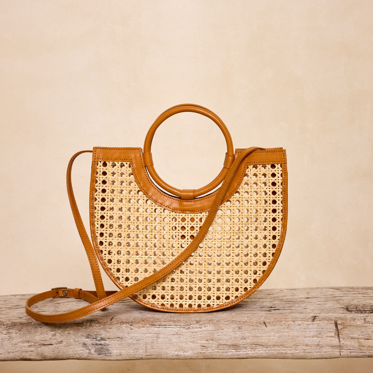 Pre-Order (Ships Sep 15) Rattan Cane Weave Brown Leather Summer Handbag