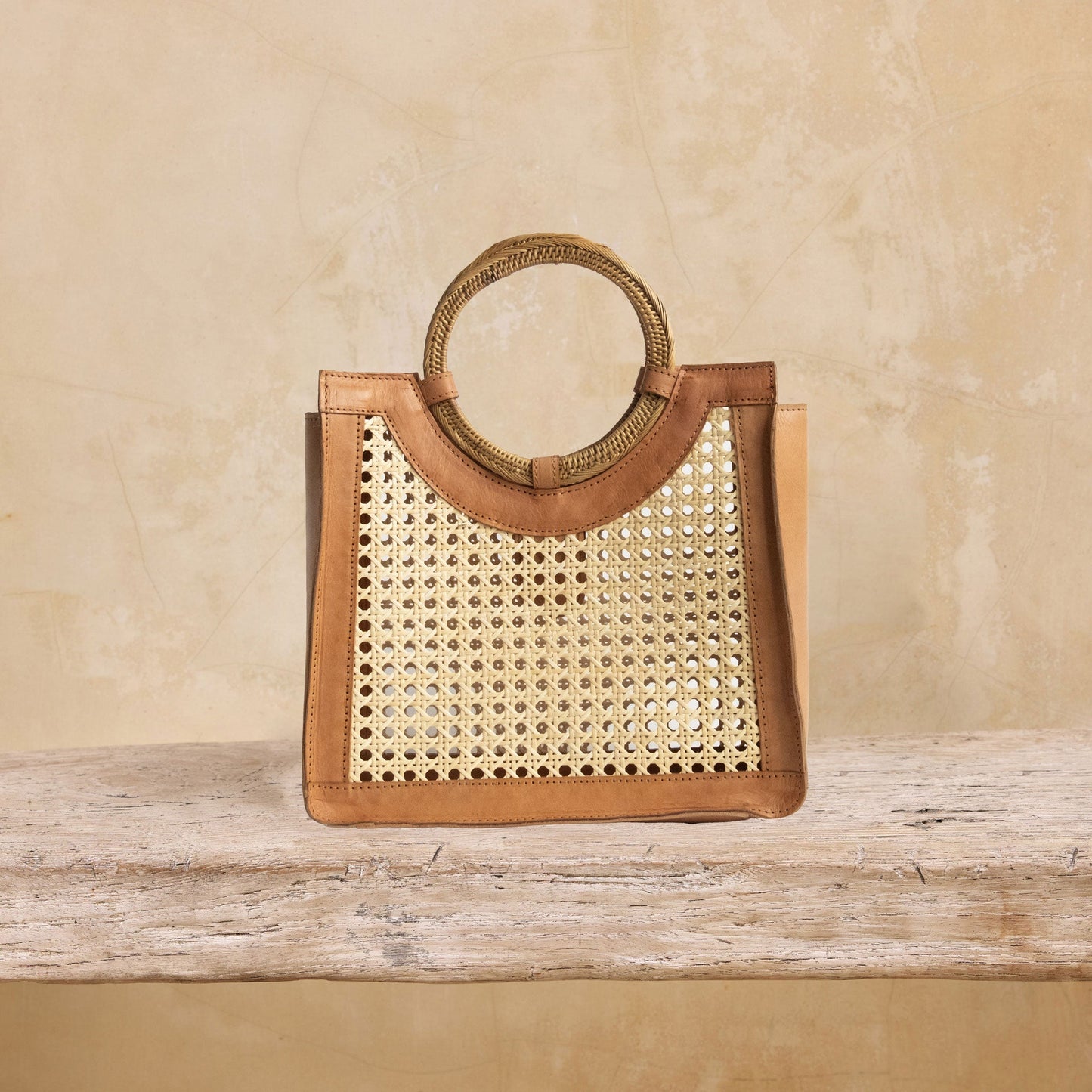 Rattan Cane Weave Summer Handbag with Round Handle