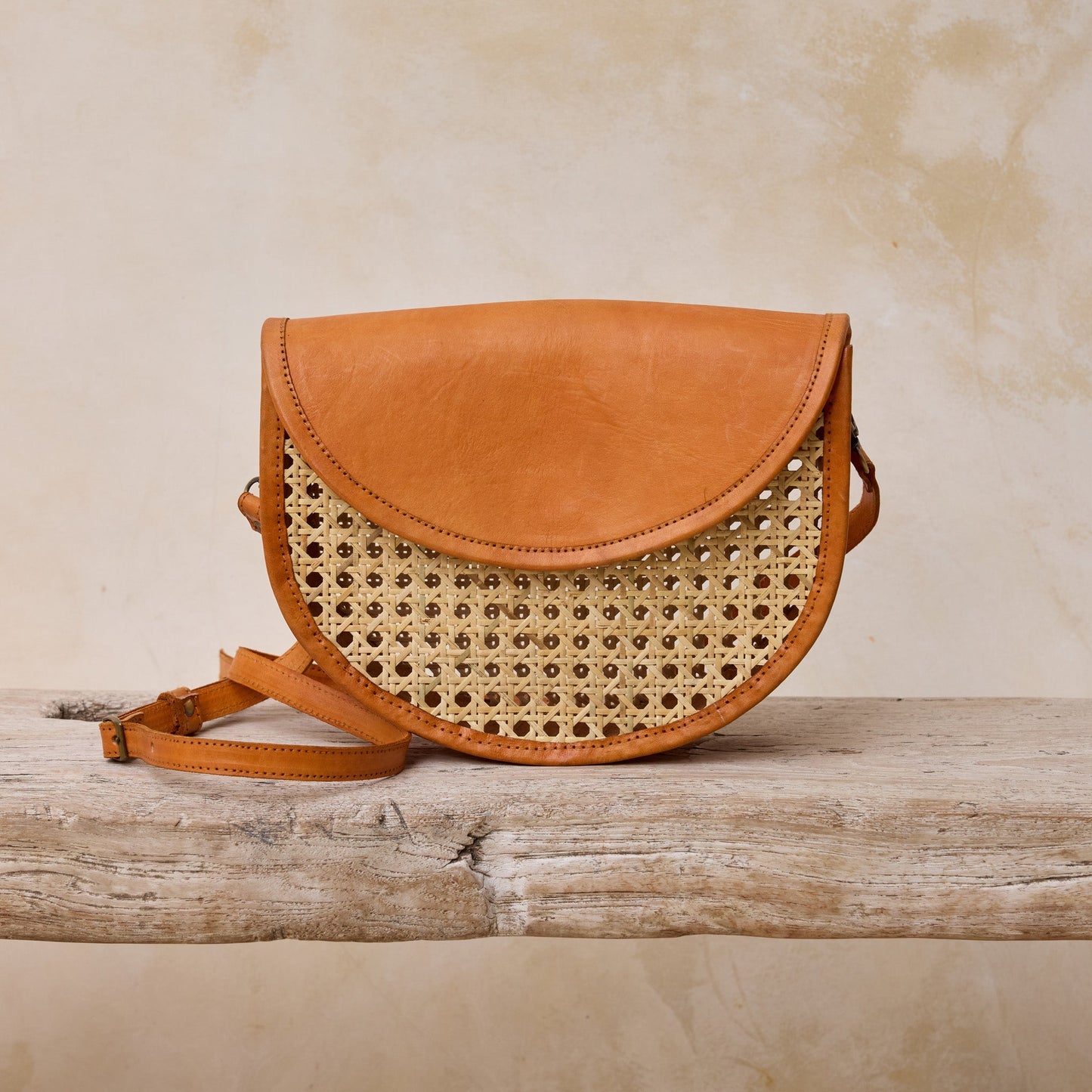 Pre-Order (Ships Sep 15) Rattan Cane Weave Rattan Half Circle Summer Crossbody Bag