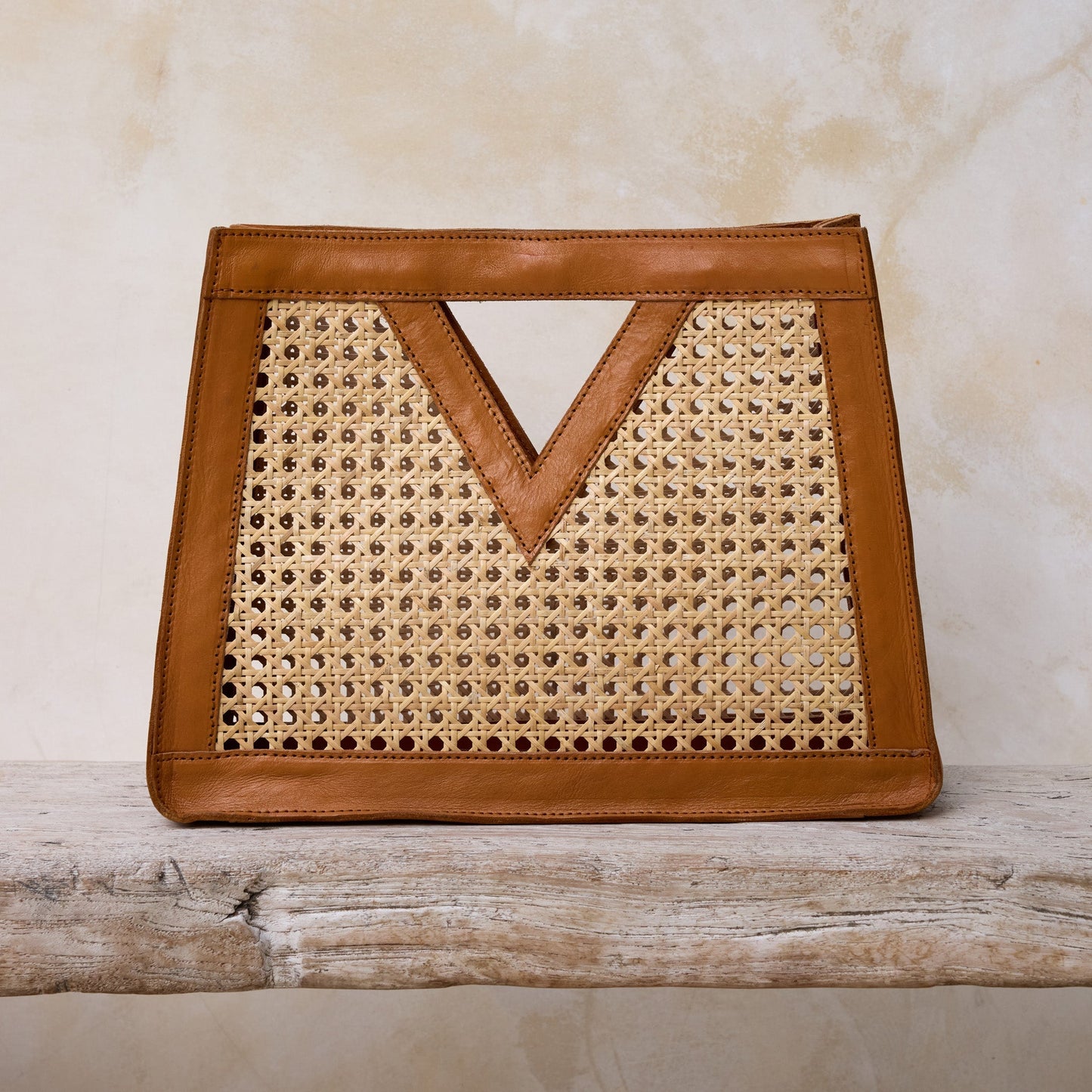Rattan Brown Cane Weave Triangle Summer Resort Handbag