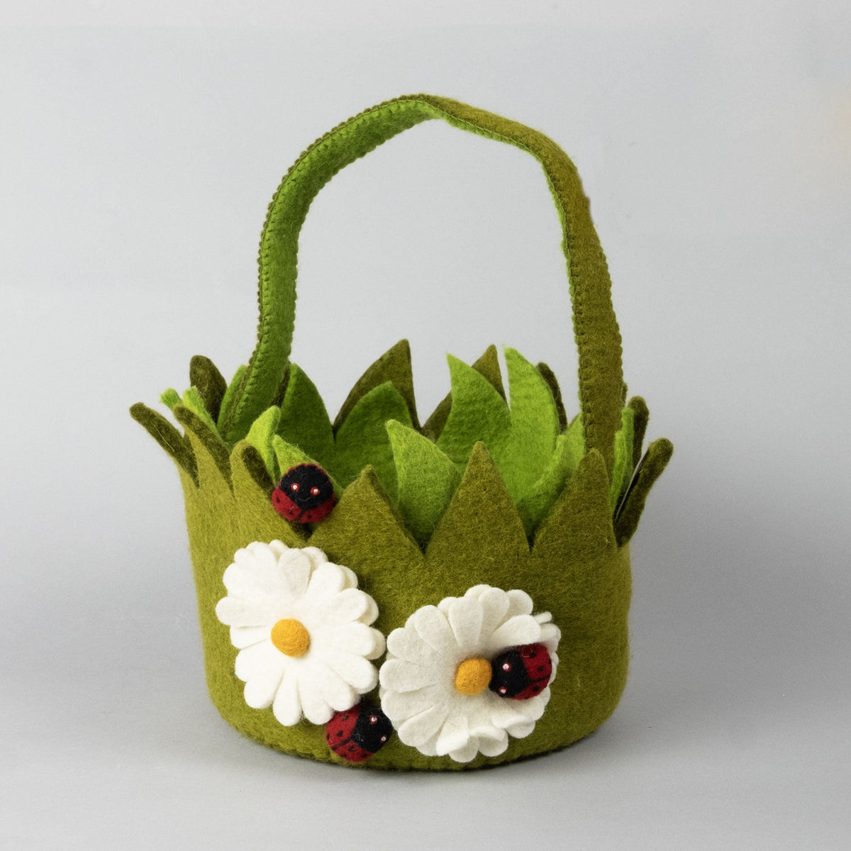Easter Decor - Felt Easter Basket with Daisies and Ladybugs