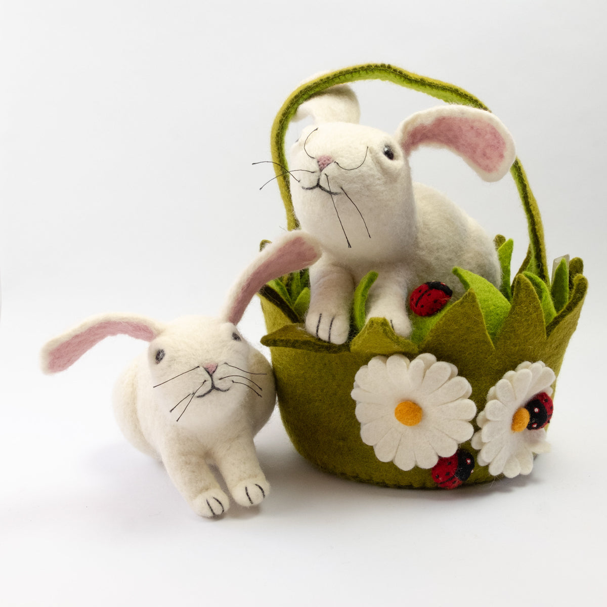 Easter Decor - Felt Easter Basket with Daisies and Ladybugs