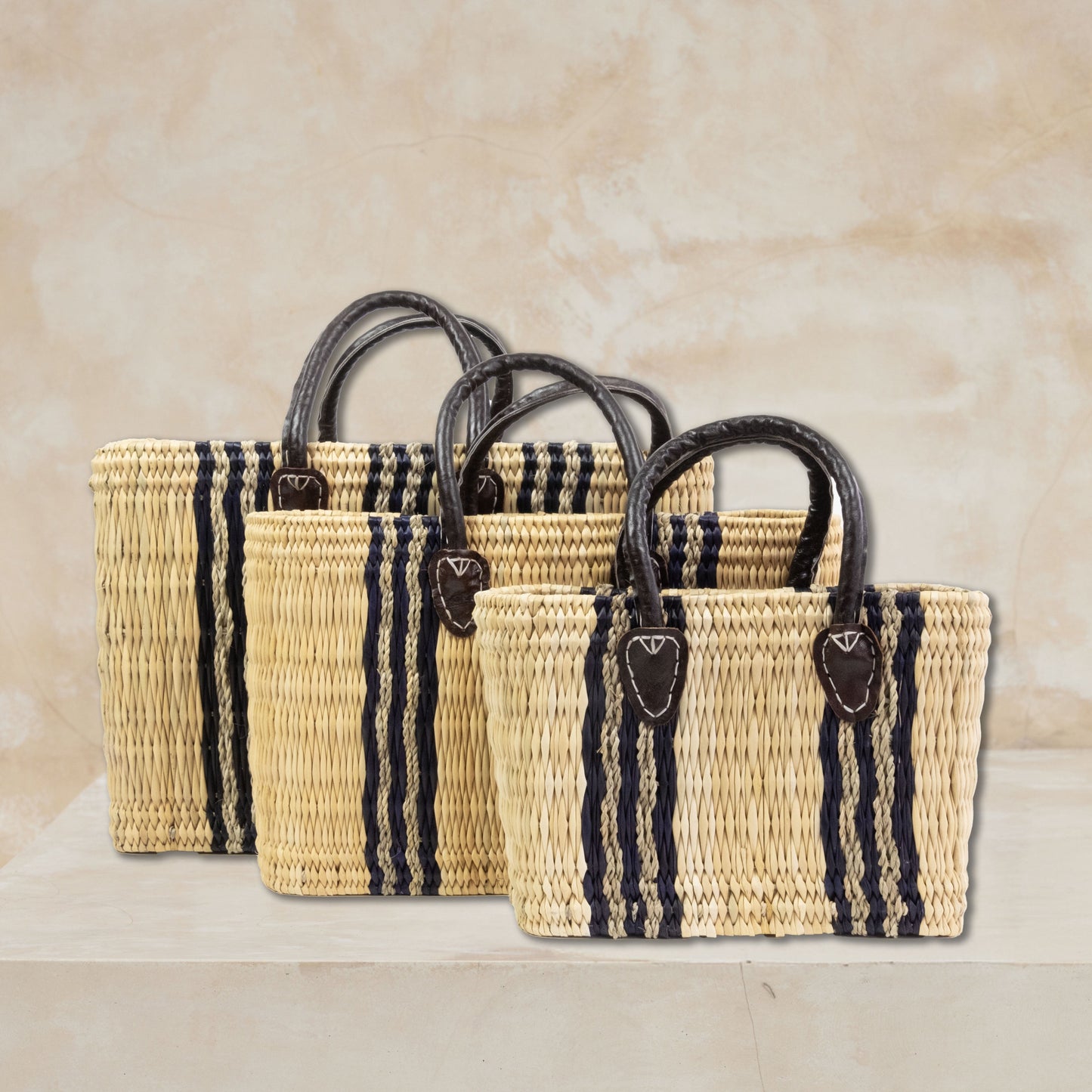 Moroccan Baskets - Set of 3 - Tote Midnight Triple Stripe