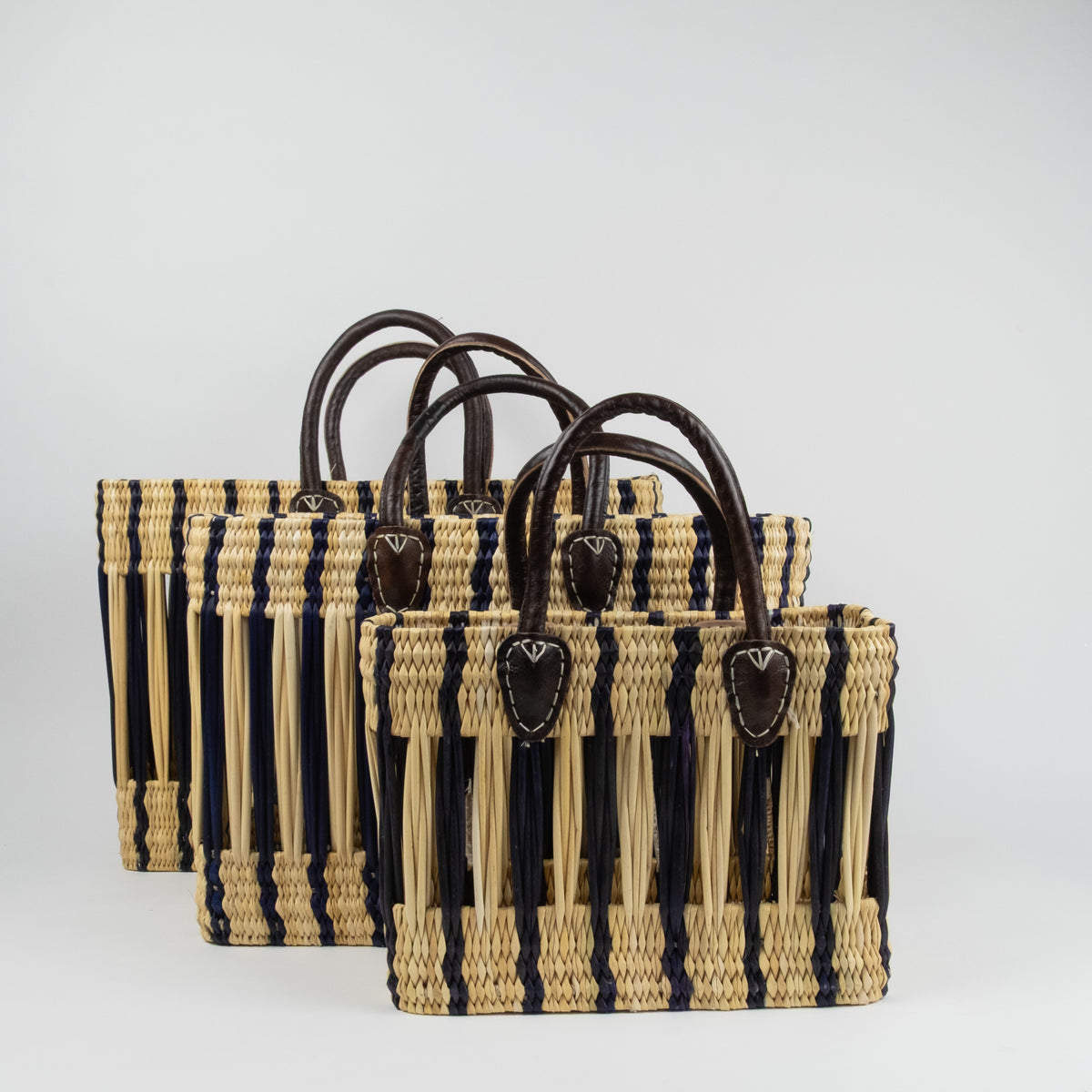 Moroccan Basket - Set of 3 - Open Weave Black Natural