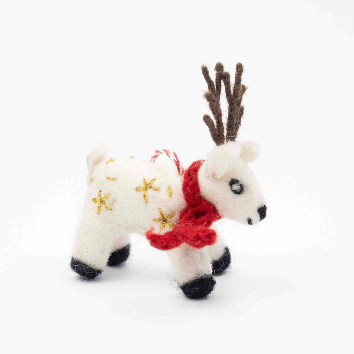 Ornament - Christmas Decor - Embroiderd White Reindeer