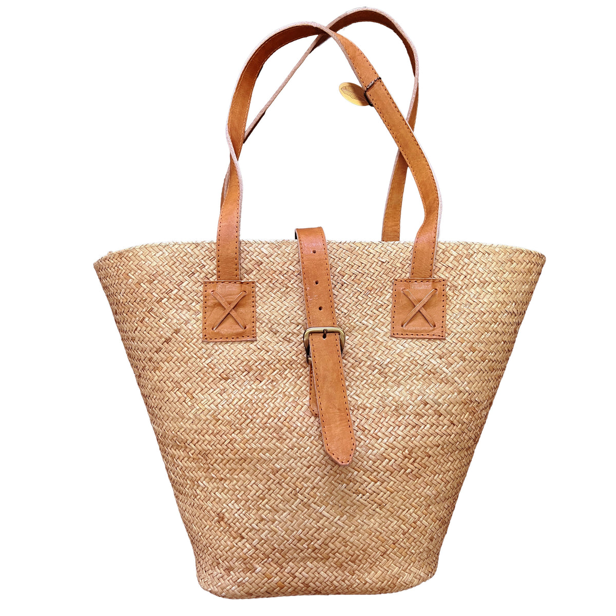 Pre-Order (Ships Sep 15) Rattan Beach Basket Tote Bag with Light Brown Leather Trim