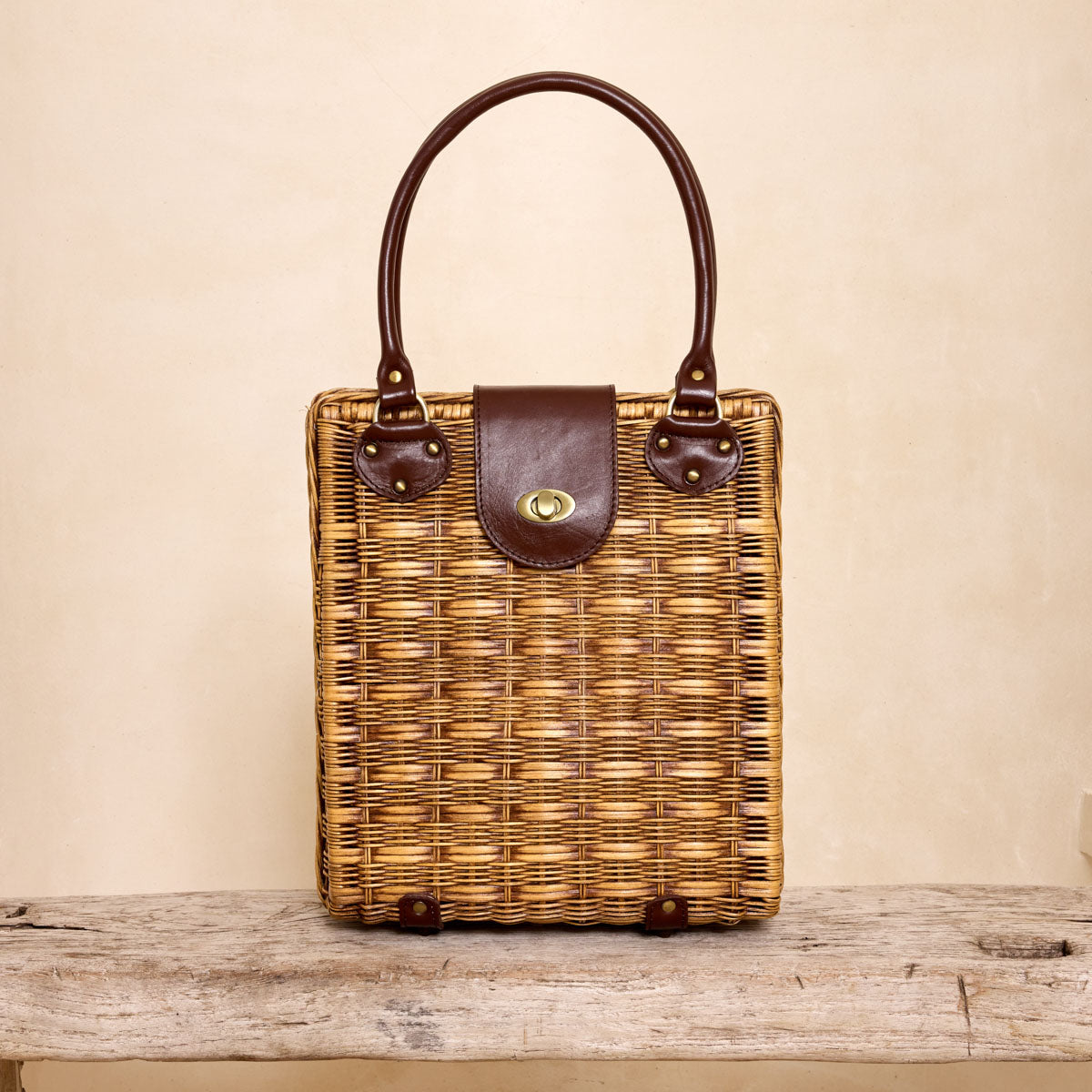 Pre-Order (Ships Oct 30) Rattan Large Dark Brown Summer Handbag with Twist Closure