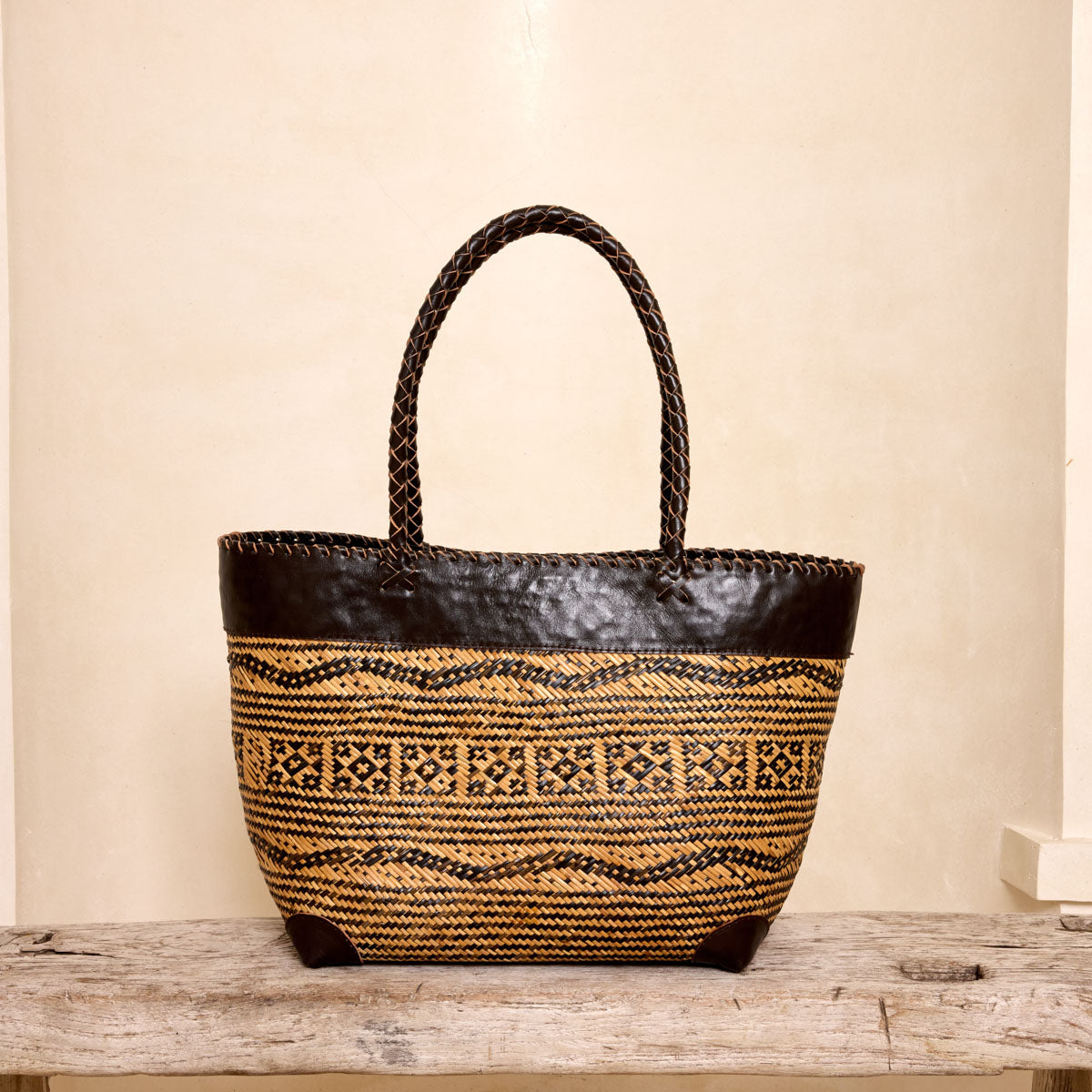 Pre-Order (Ships Sep 15) Rattan Woven Tote Bag - Tribal Pattern