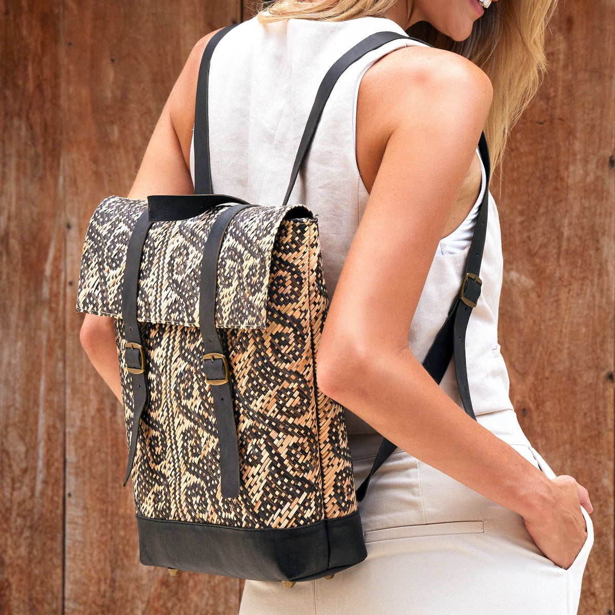 Rattan Tribal Weave Backpack Made in Bali