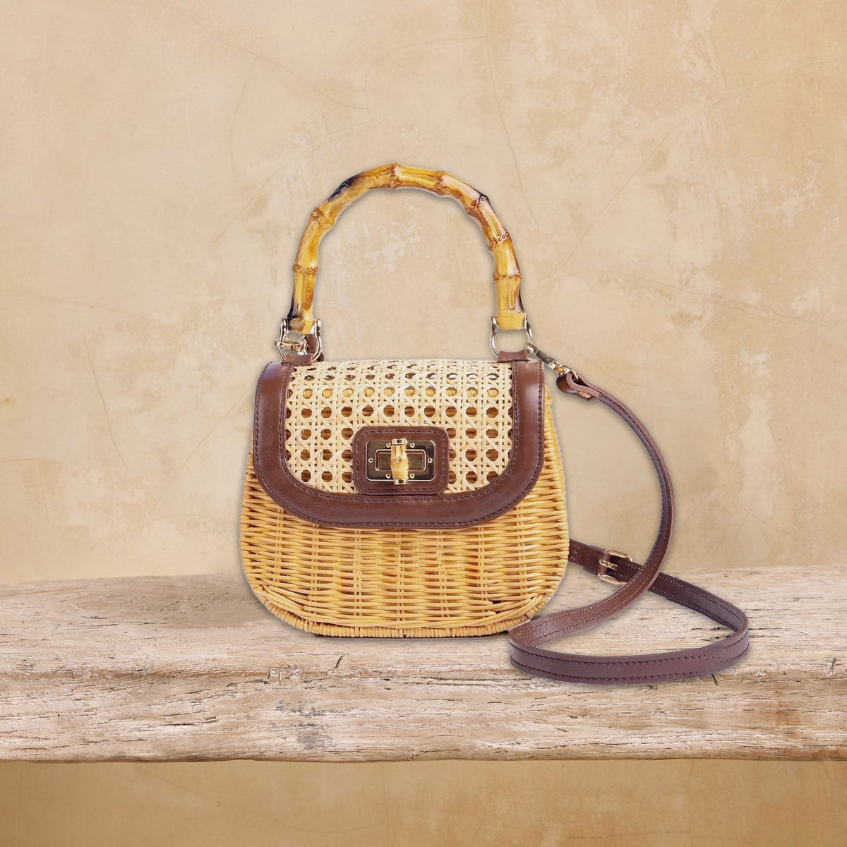 Pre-Order (Ships Oct 30) Rattan Cane Small Hand Bag / Crossbody with bamboo handle