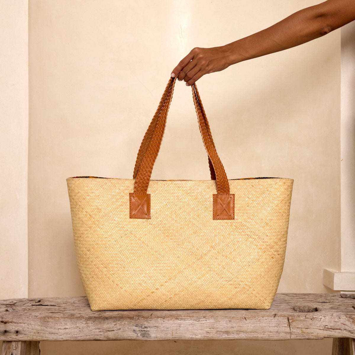 Rattan Ivory Oversized Woven Tote Braided Handle