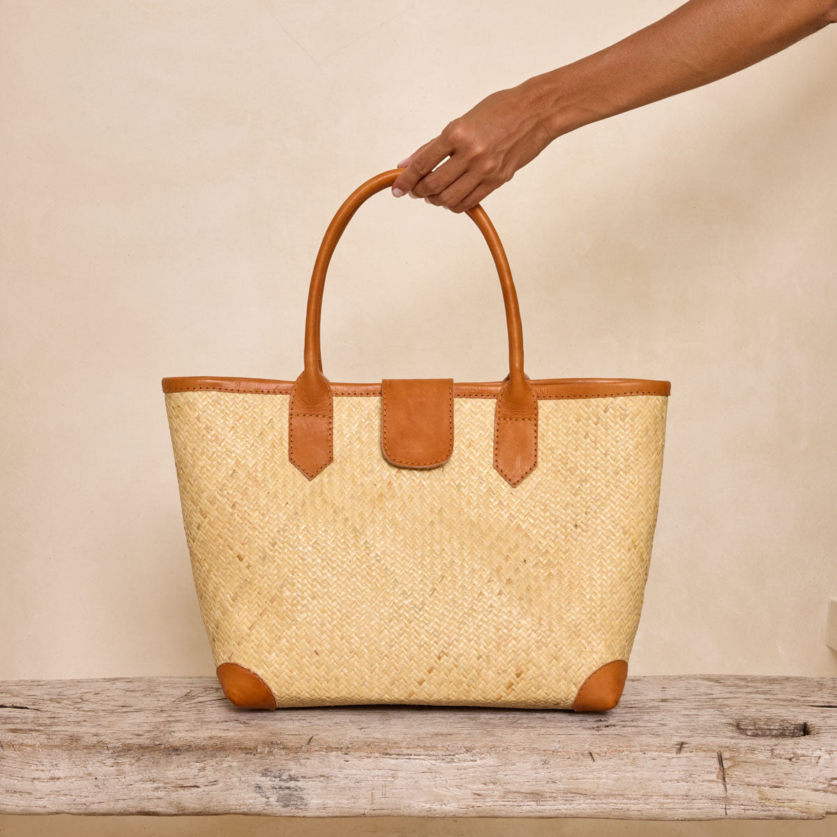 Pre-Order (Ships Sep 15) Rattan Ivory Woven Tote Summer with Rolled Leather Handle