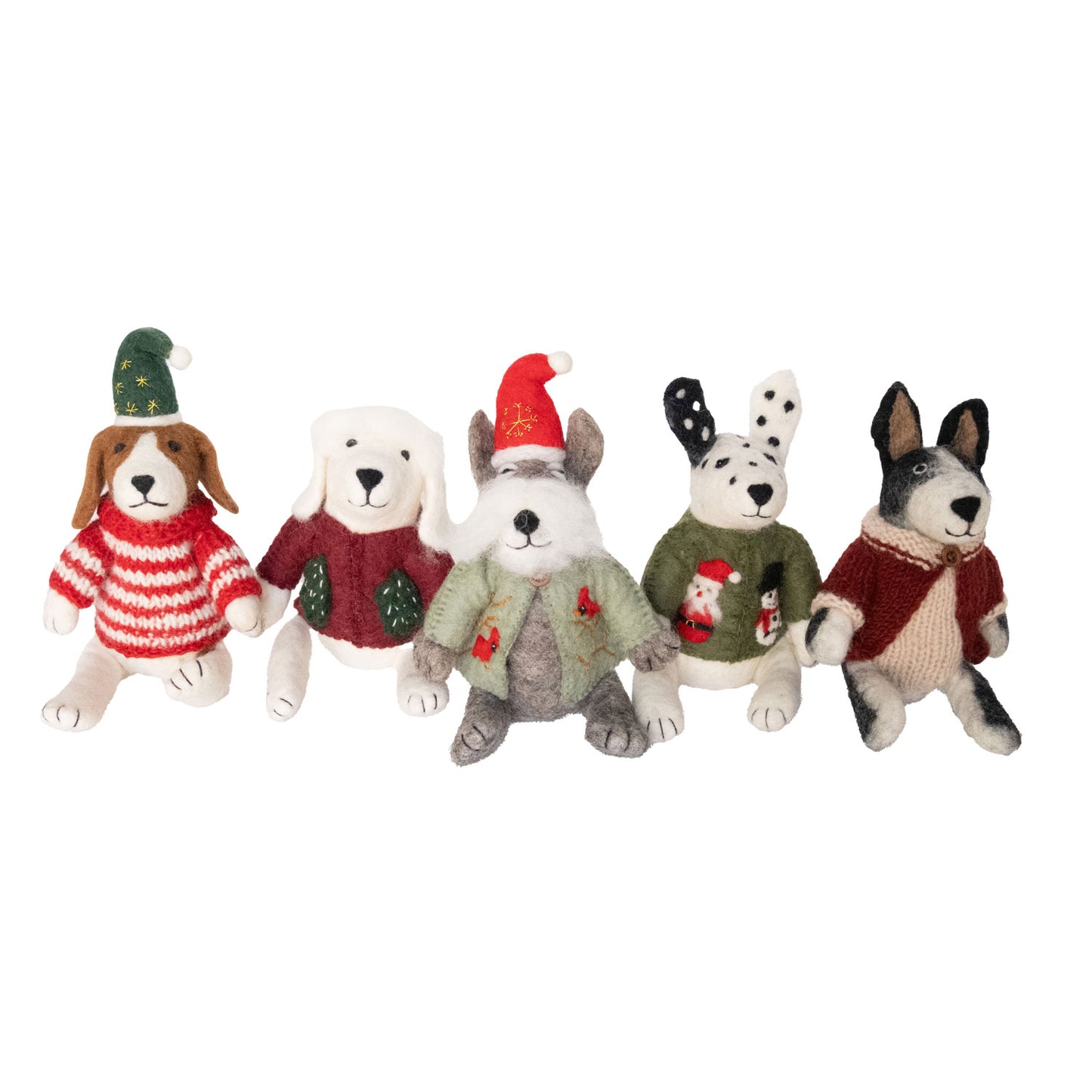 Sitting Dogs with Handknit Sweaters