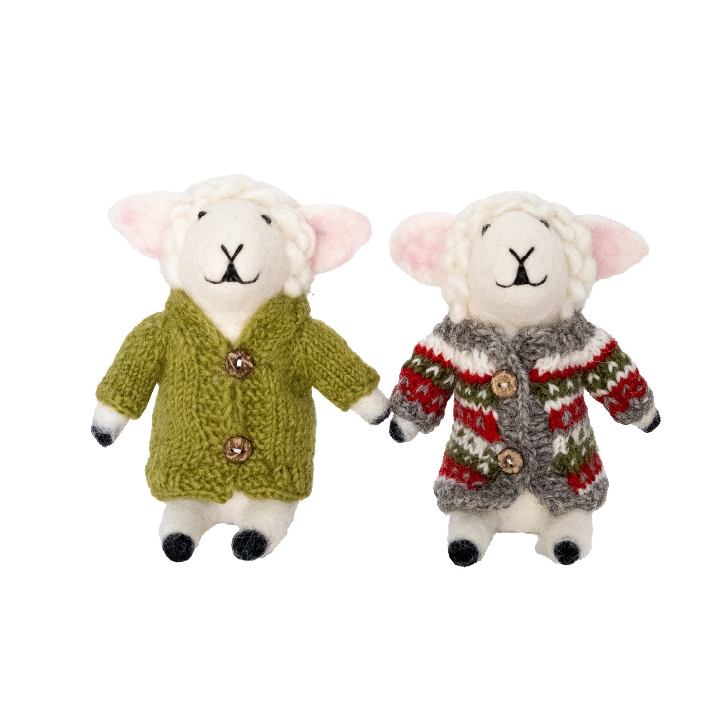 Sitting Sheep with Handknit Sweaters
