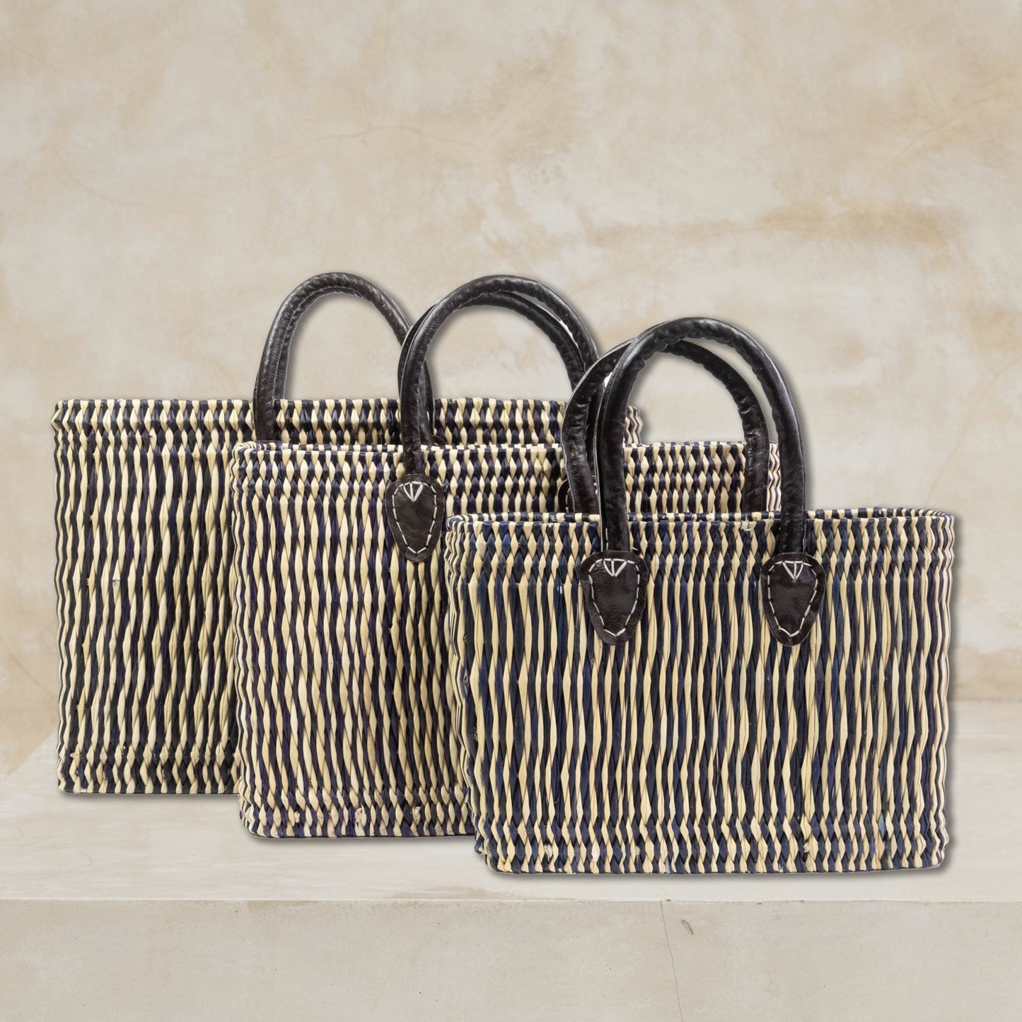 Moroccan Market Baskets - Set of 3 - Tote Midnight Stripe