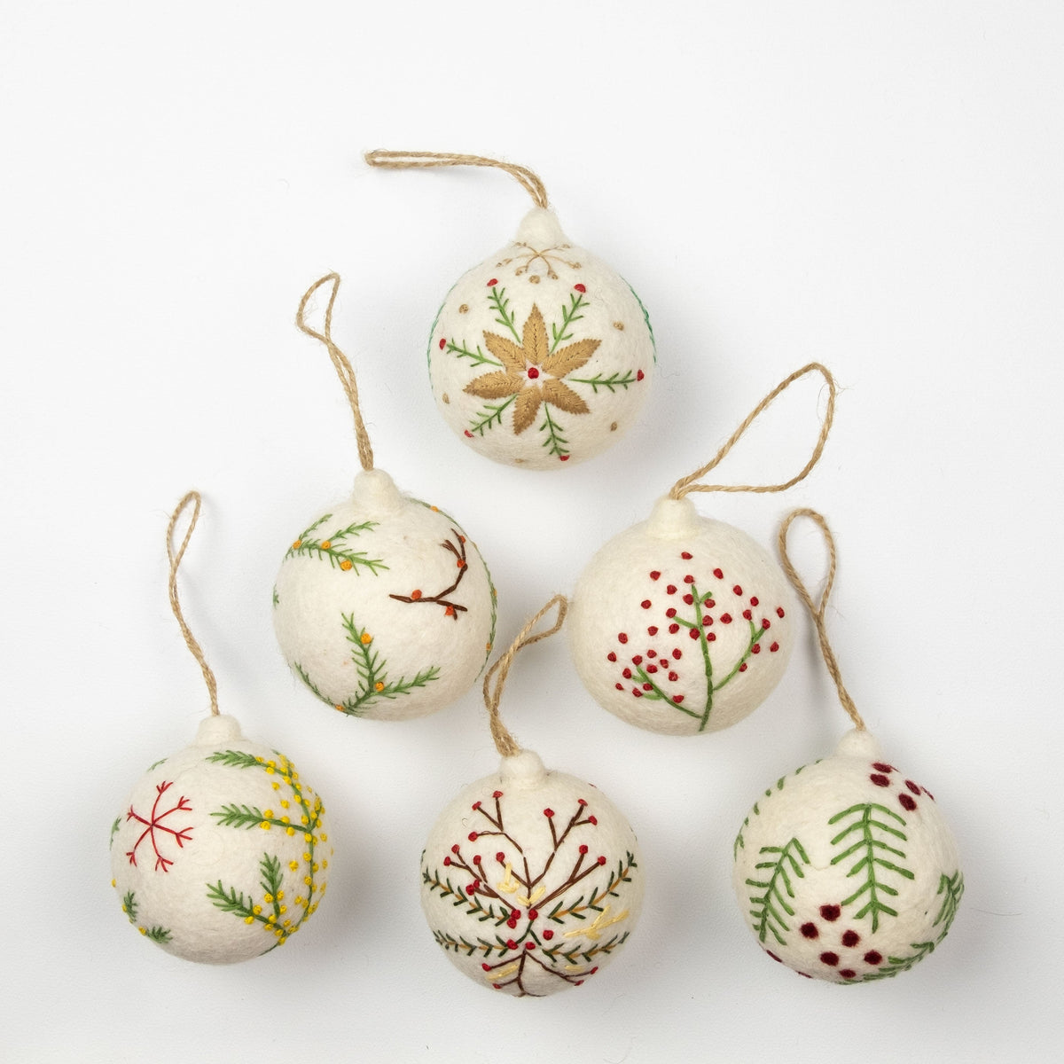 Ornament - Christmas - Embroidered White Ball, Assorted