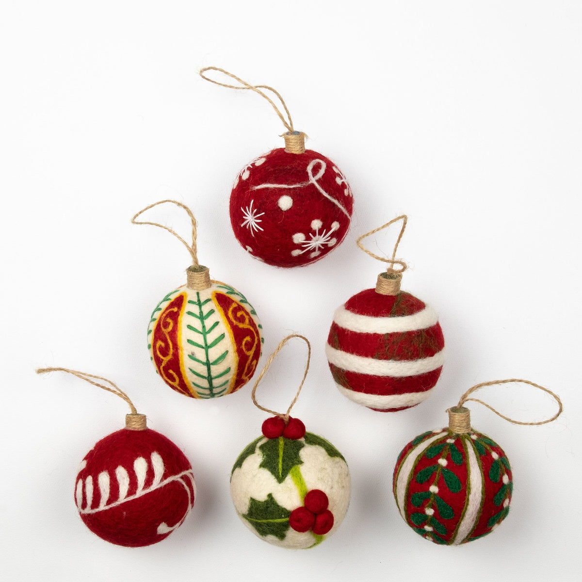 Ornament - Christmas Decor - Embroidered Red Ball, Assorted