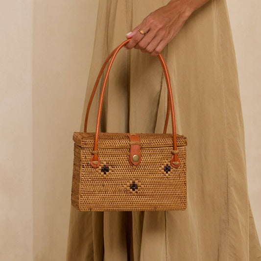 Pre-Order Ata Vine Rattan Box Summer Resort Handbag Diamond Pattern