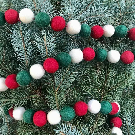 Garland - Christmas Decor - Christmas Red Green White Balls