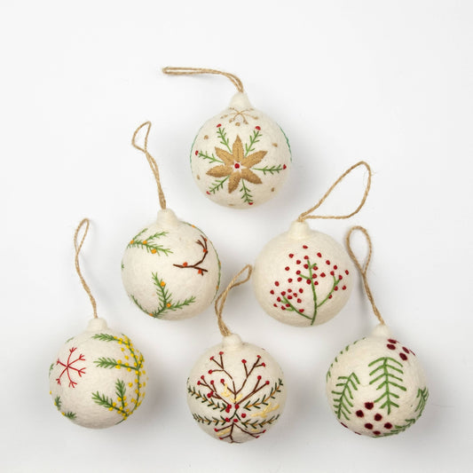 Ornament - Christmas - Embroidered White Ball, Assorted