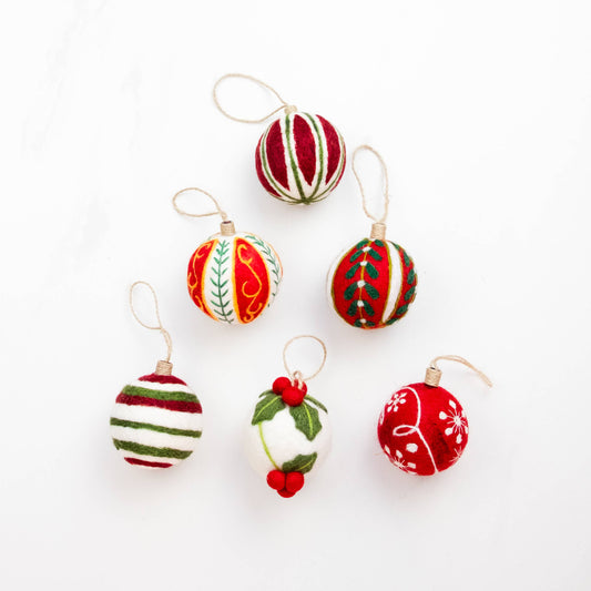 Ornament - Christmas Decor - Embroidered Red Ball, Assorted