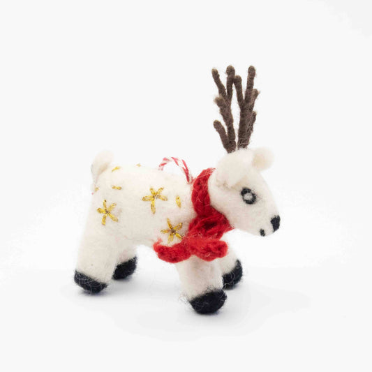 Ornament - Christmas Decor - Embroiderd White Reindeer