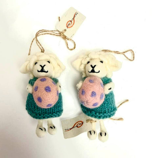 Ornament - Sheep with Knit Sweater Easter Egg