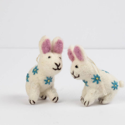 Ornament - Easter Decor - White Bunny with Blue Embroidery
