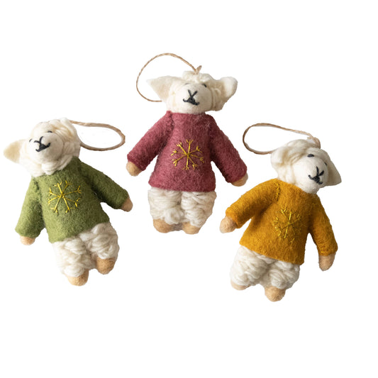 Pre-Order Ornament - Sheep Felted Ski Sweaters Snowflakes