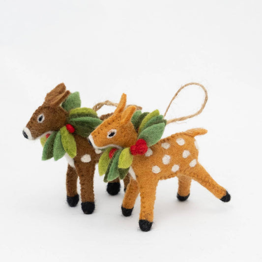 Ornament - Christmas Decor - Spotted Reindeer Wearing Wreath