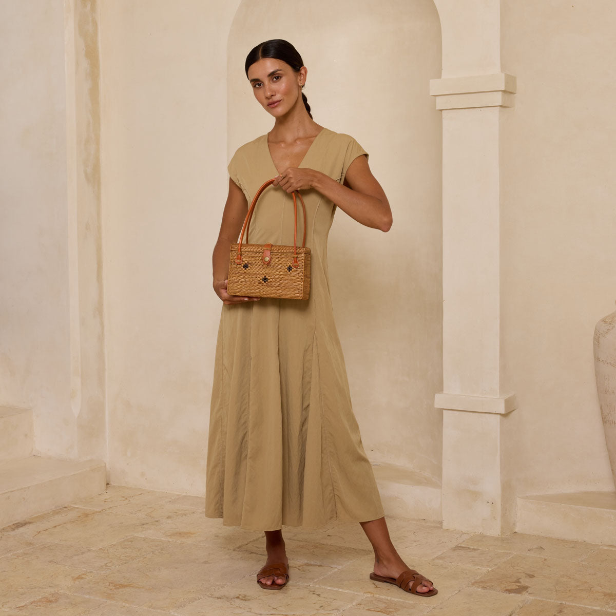 Ata Vine Rattan Box Summer Resort Handbag Diamond Pattern