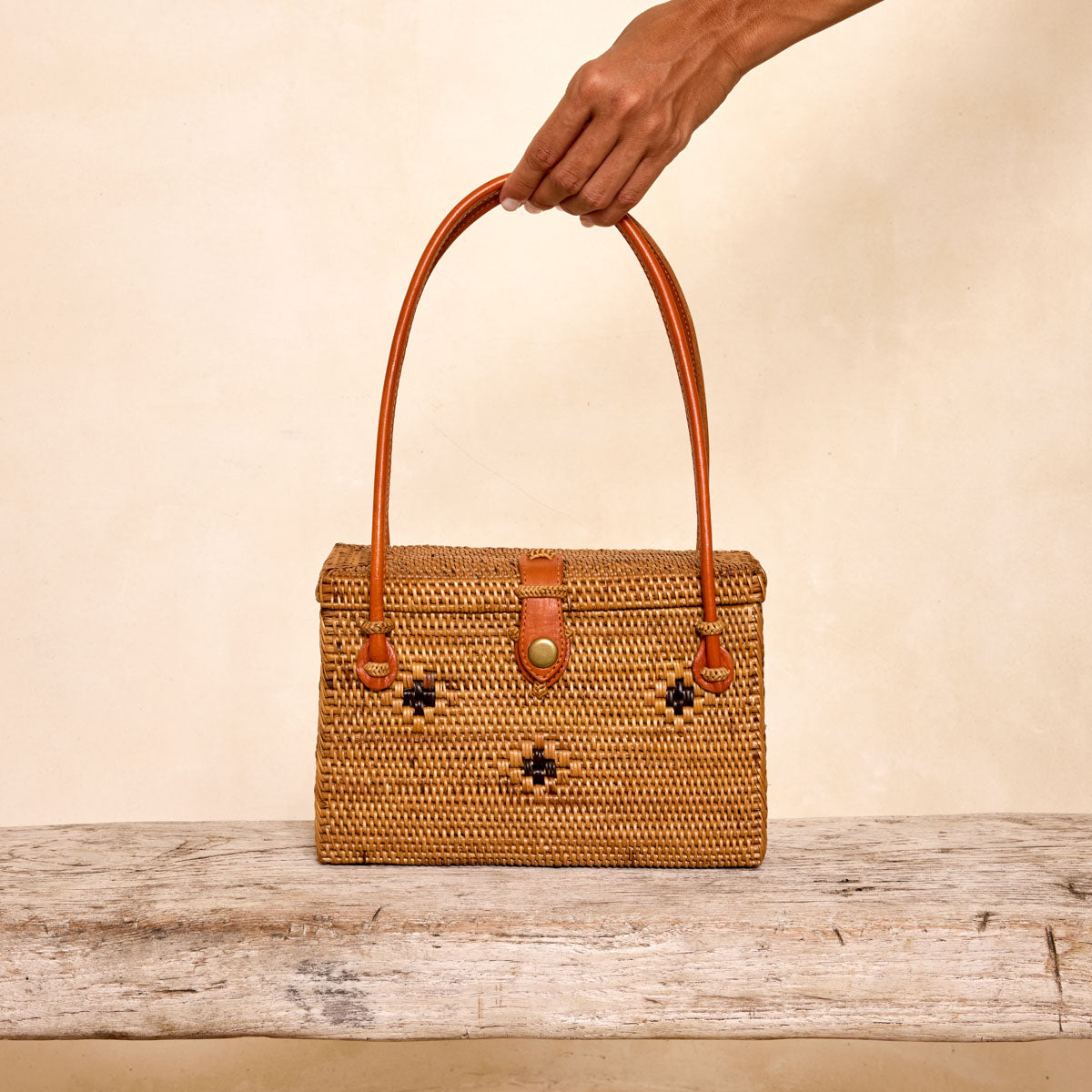 Ata Vine Rattan Box Summer Resort Handbag Diamond Pattern