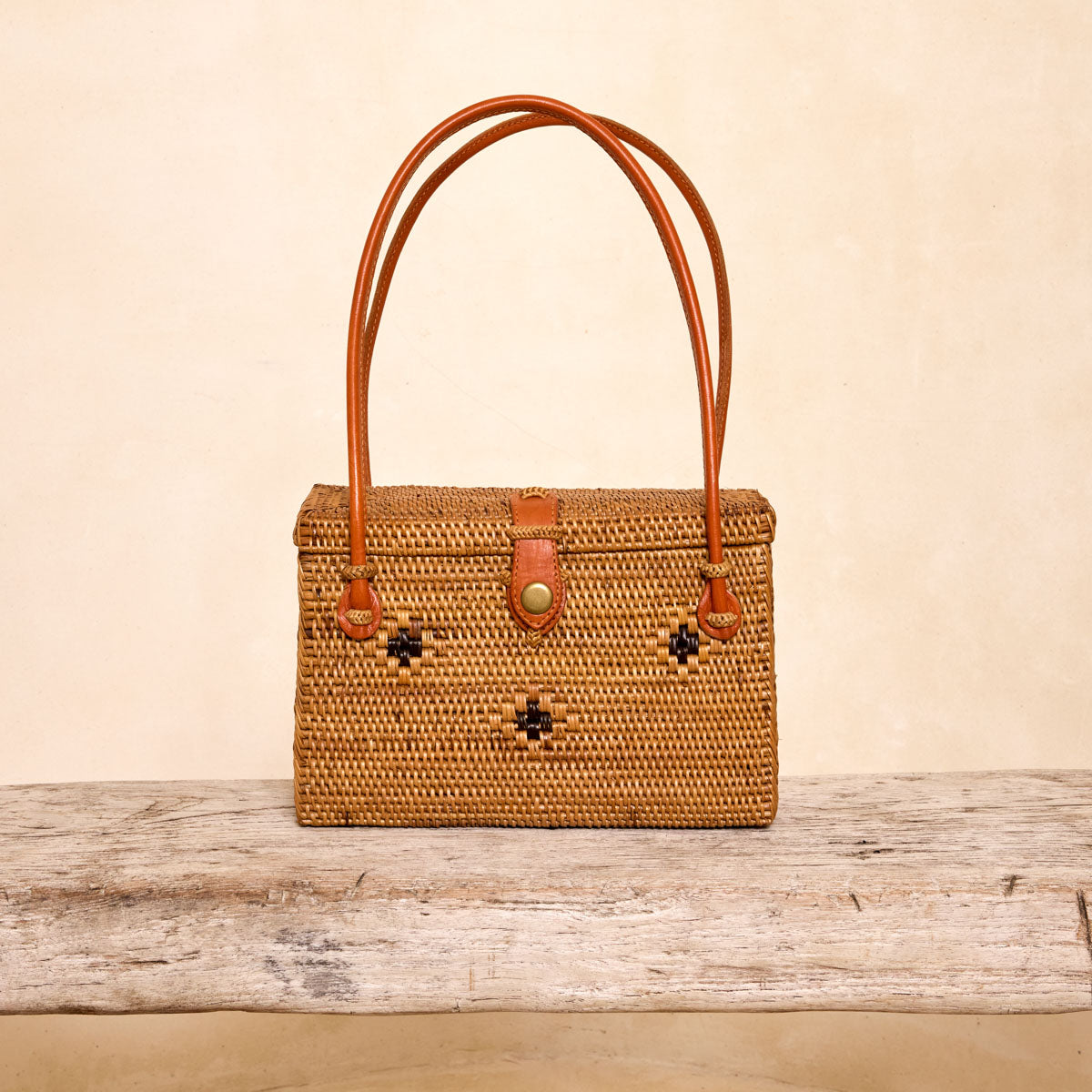 Ata Vine Rattan Box Summer Resort Handbag Diamond Pattern