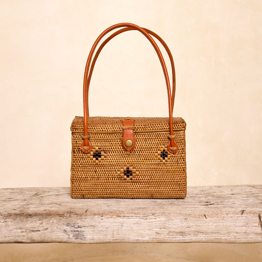Ata Vine Rattan Box Summer Resort Handbag Diamond Pattern