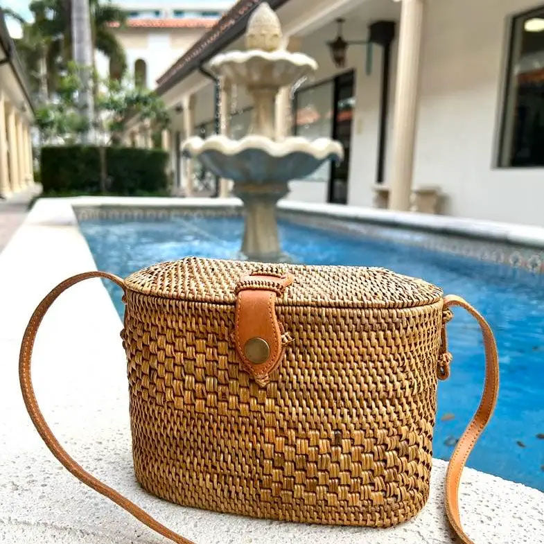 Ata Vine Sewing Basket Summer Crossbody Bag with Curved Top