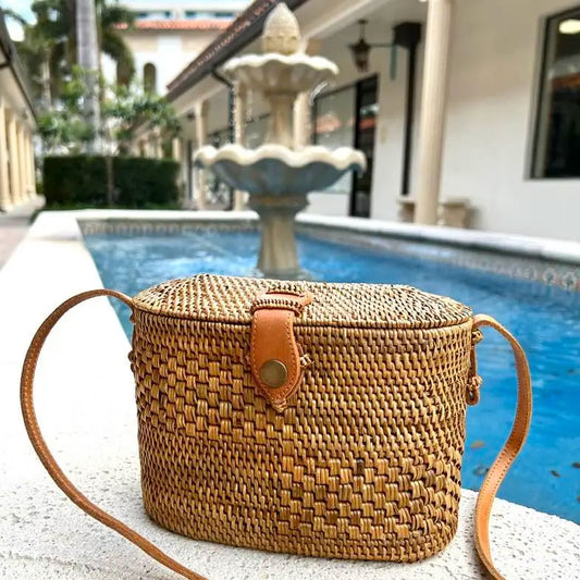 Ata Vine Sewing Basket Summer Crossbody Bag with Curved Top
