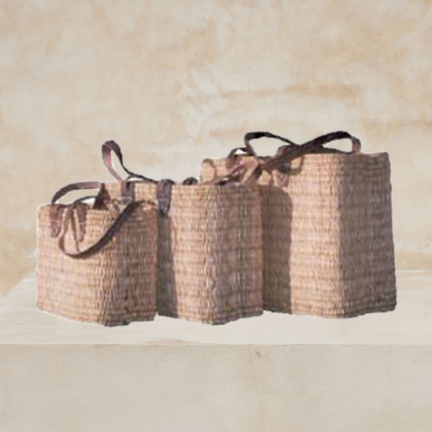 Moroccan Baskets - Set of 3 - Tote Natural Long Strap