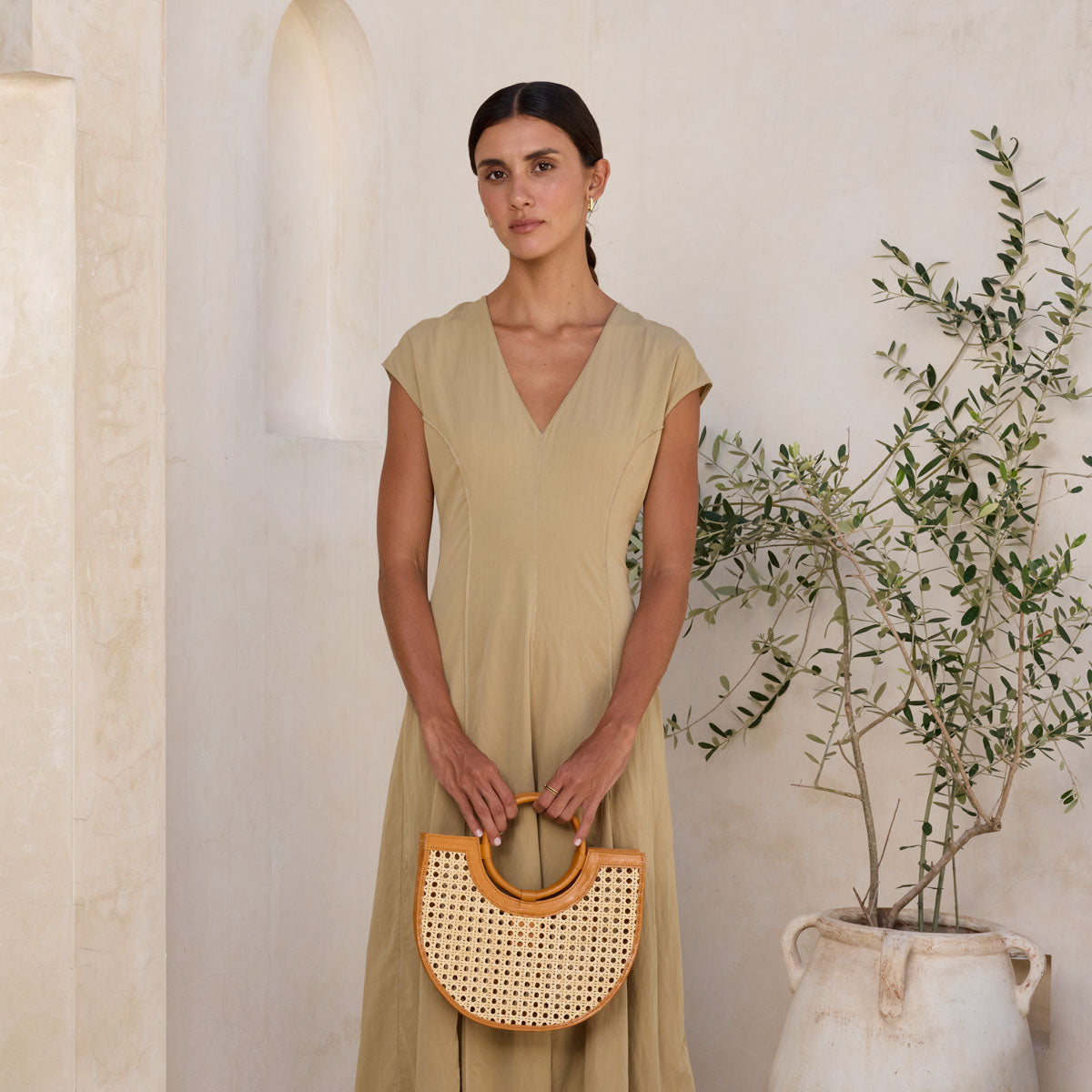 Rattan Cane Weave Brown Leather Summer Handbag