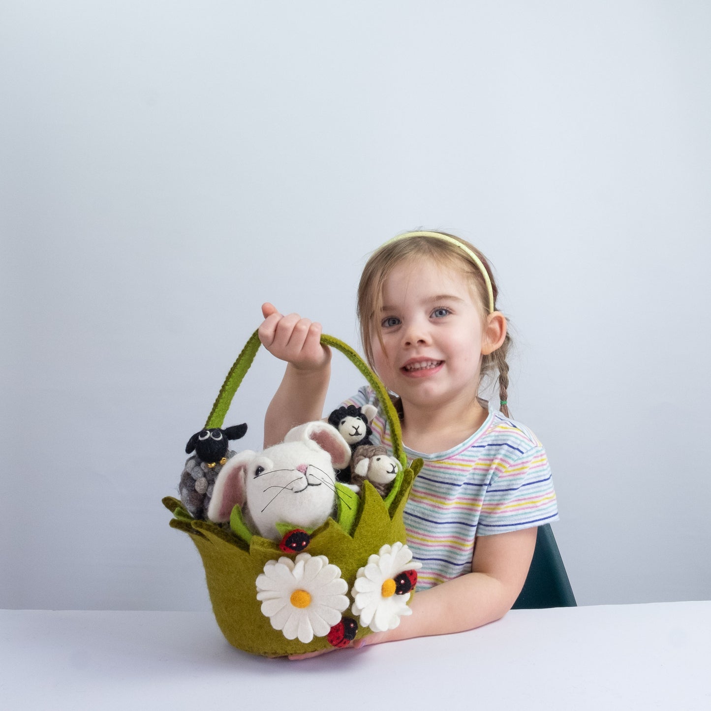 Easter Decor - Felt Easter Basket with Daisies and Ladybugs