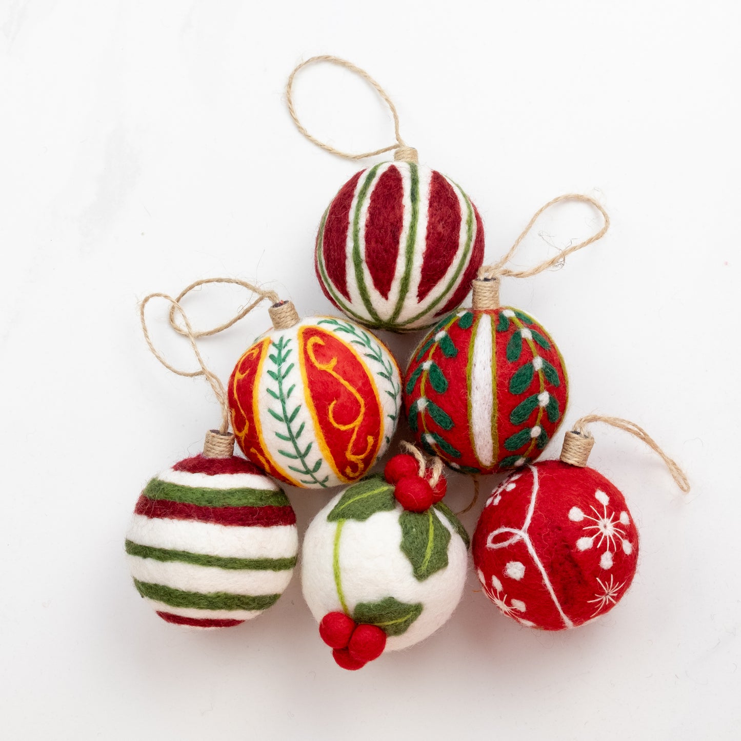 Ornament - Christmas Decor - Embroidered Red Ball, Assorted