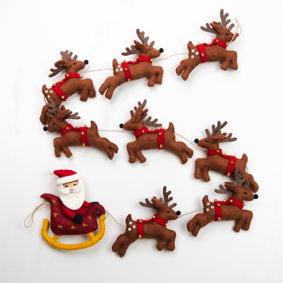 Garland - Christmas - Santa Sleigh and 8 Reindeer - Brown