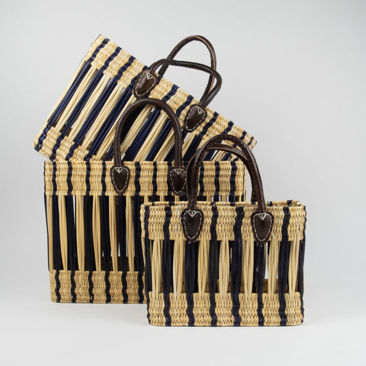Moroccan Basket - Set of 3 - Open Weave Black Natural