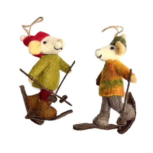 Ornament - Christmas Decor - Mouse on Skis, Assorted