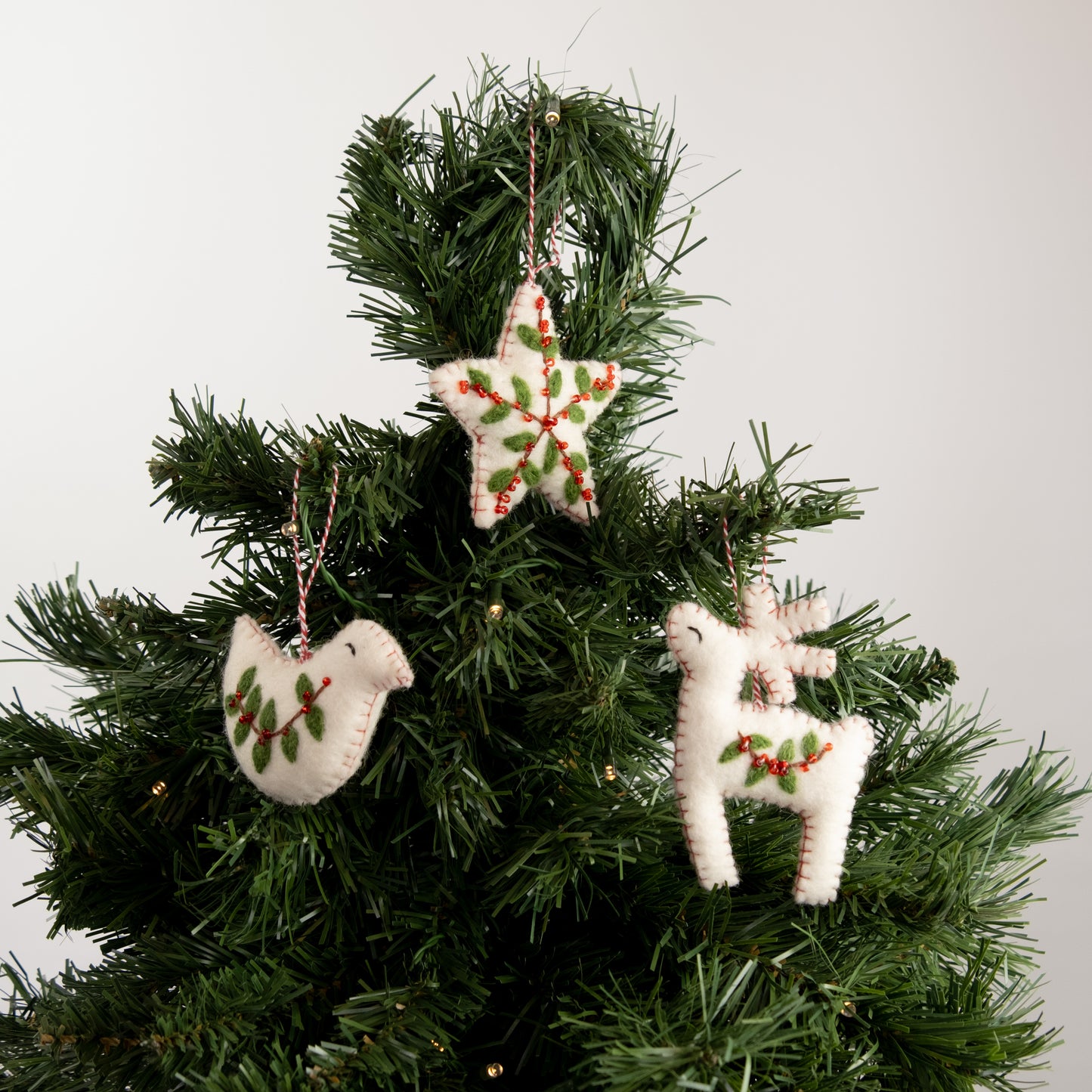 Ornament - Christmas Decor - Embroidered Dove, Star and Deer
