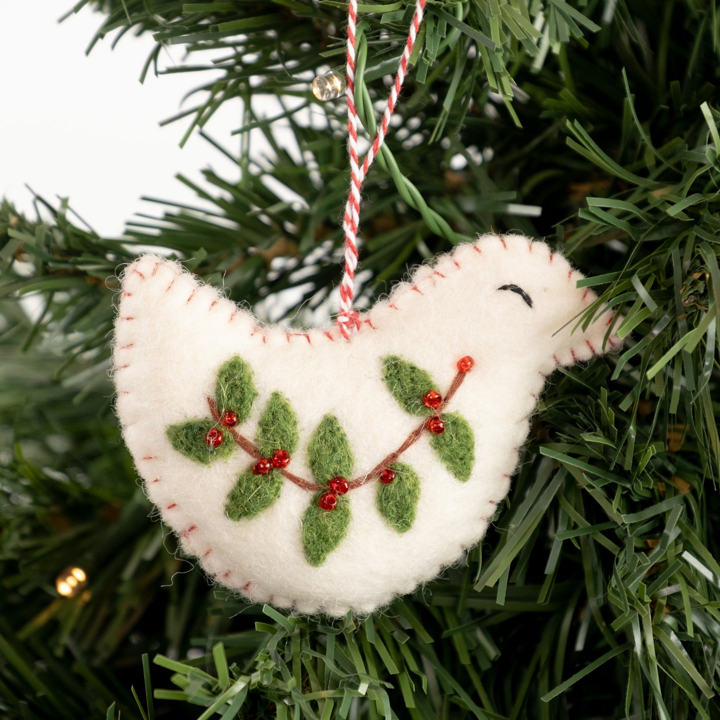 Ornament - Christmas Decor - Embroidered Dove, Star and Deer