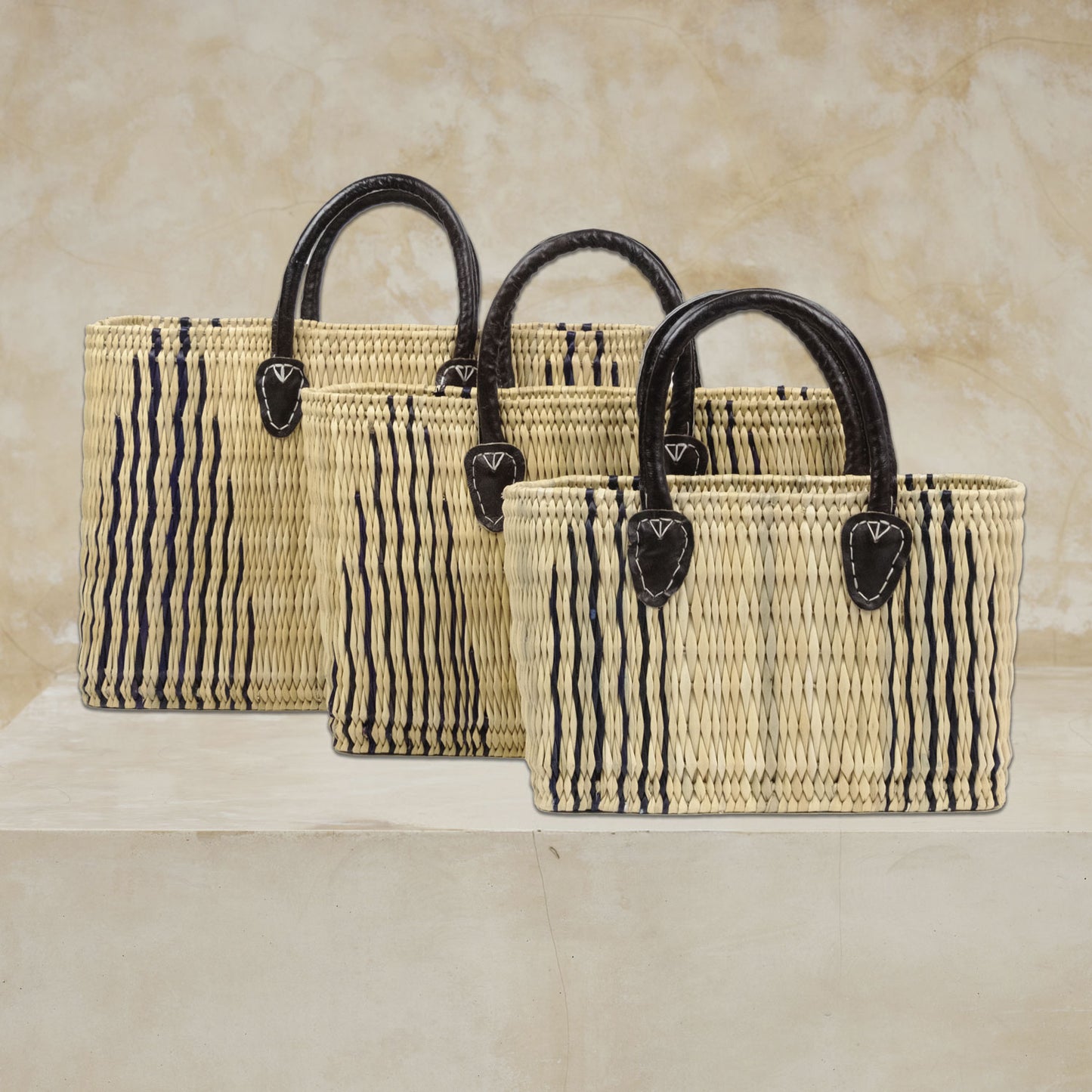 Moroccan Baskets - Set of 3 -Tote Midnight Pyramid