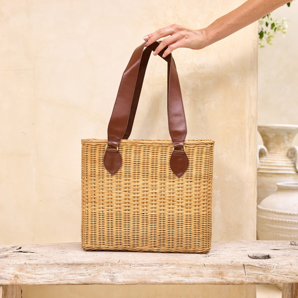 Rattan European Style Woven Tote Bag with Batik Lining
