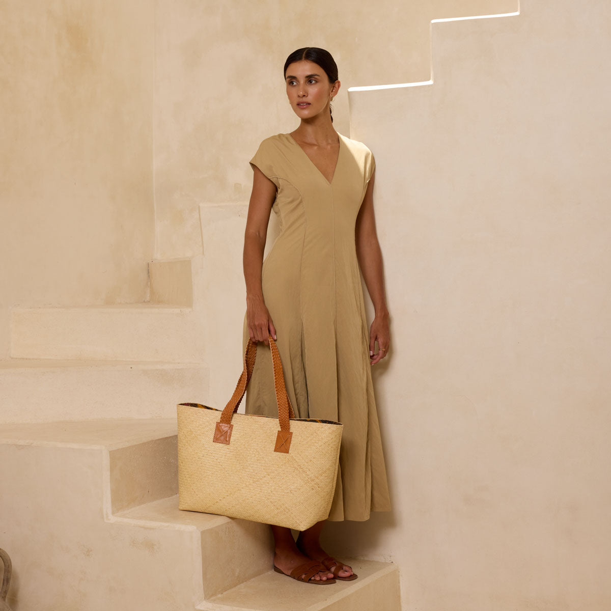 Ivory Rattan Oversized Woven Tote Braided Handle
