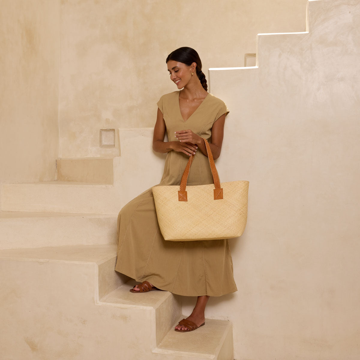 Ivory Rattan Oversized Woven Tote Braided Handle